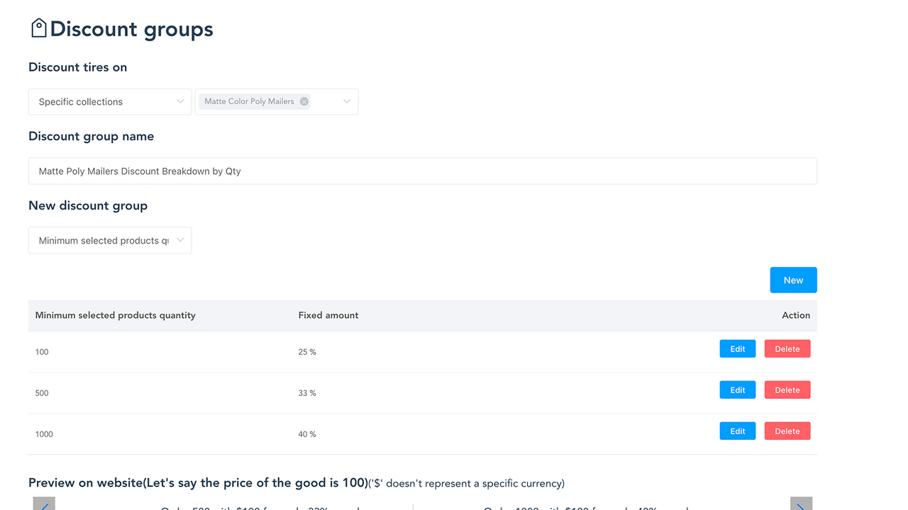 Discount pricing (breakdown to order quantity or amount)