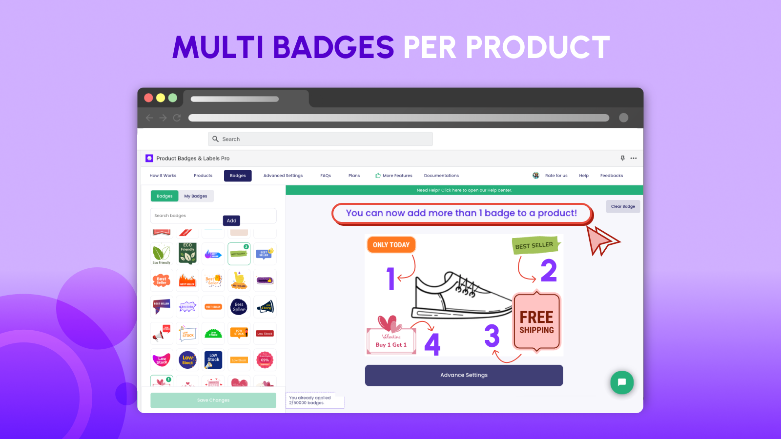 Plusieurs badges par produit