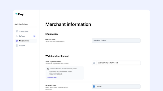 Easy to use merchant information page.