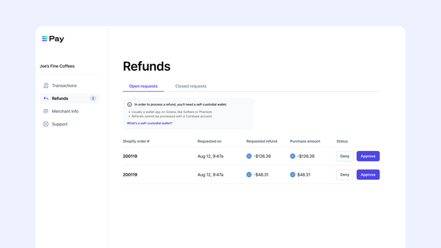 Process refunds by connecting your wallet.