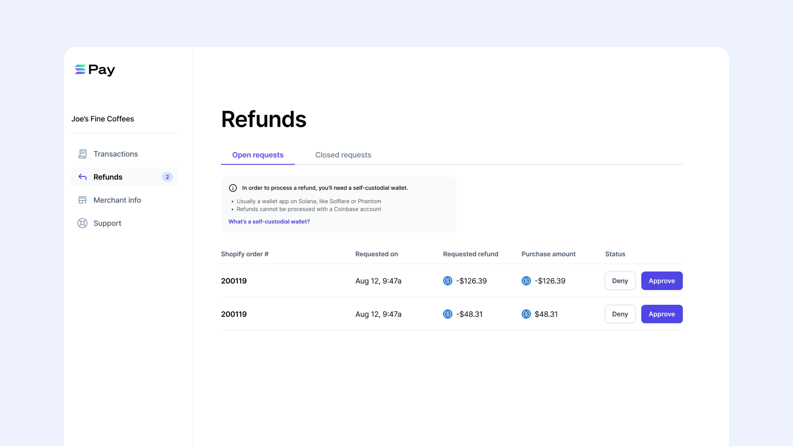 Process refunds by connecting your wallet.