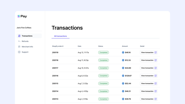 View all your crypto payments in one place.