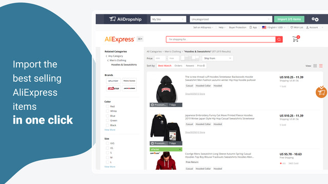 Importez les articles AliExpress les plus vendus en un clic