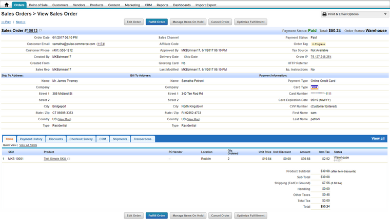 Pulse Commerce OMS Screenshot