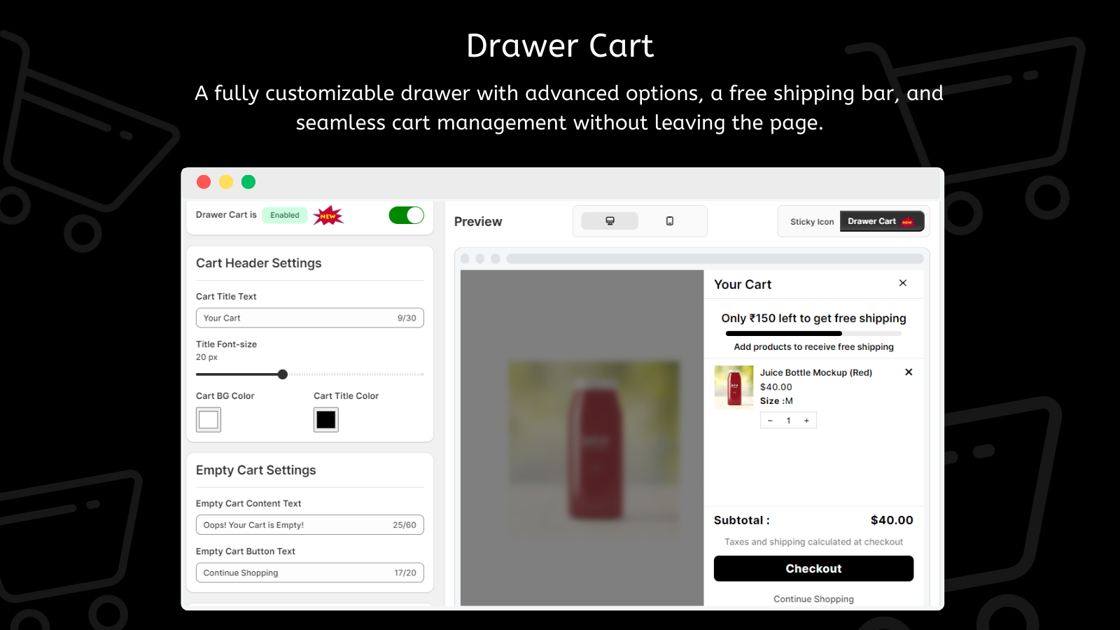 LM Sticky Cart Drawer & Upsell Screenshot