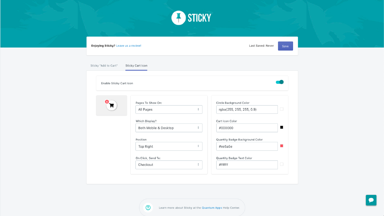 Sticky flydende ikon Admin-side