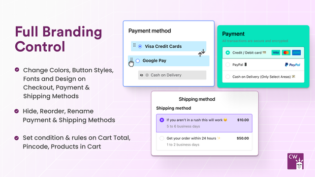 Full Branding Control - Shipping & Payment Methods