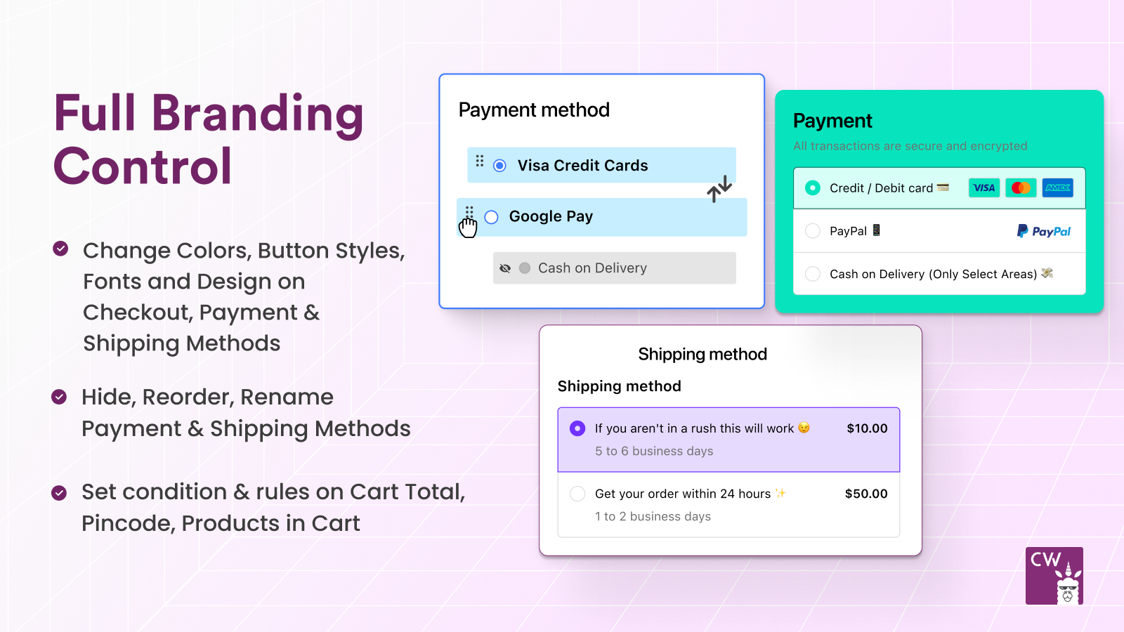 Full Branding Control - Frakt & Betalningsmetoder