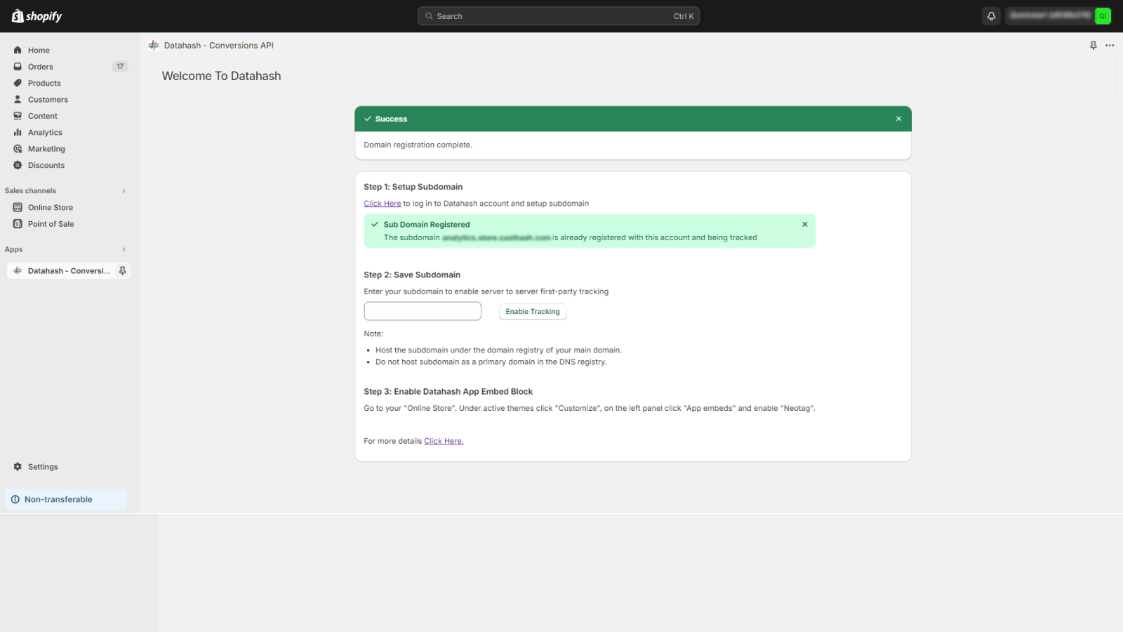 datahash conversions api capi step 2 sudomain done