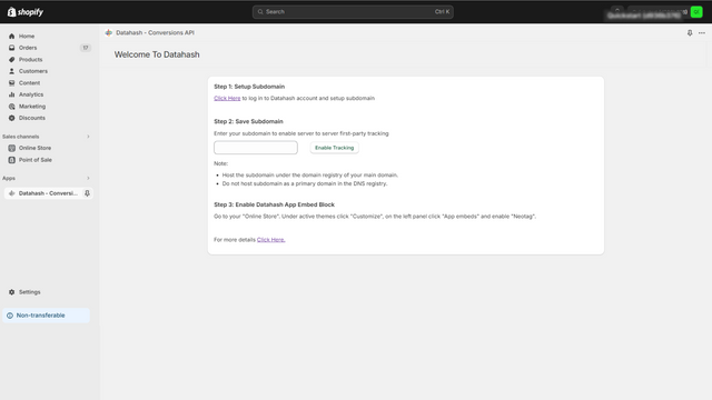 datahash conversies api capi stap 2 subdomein setup