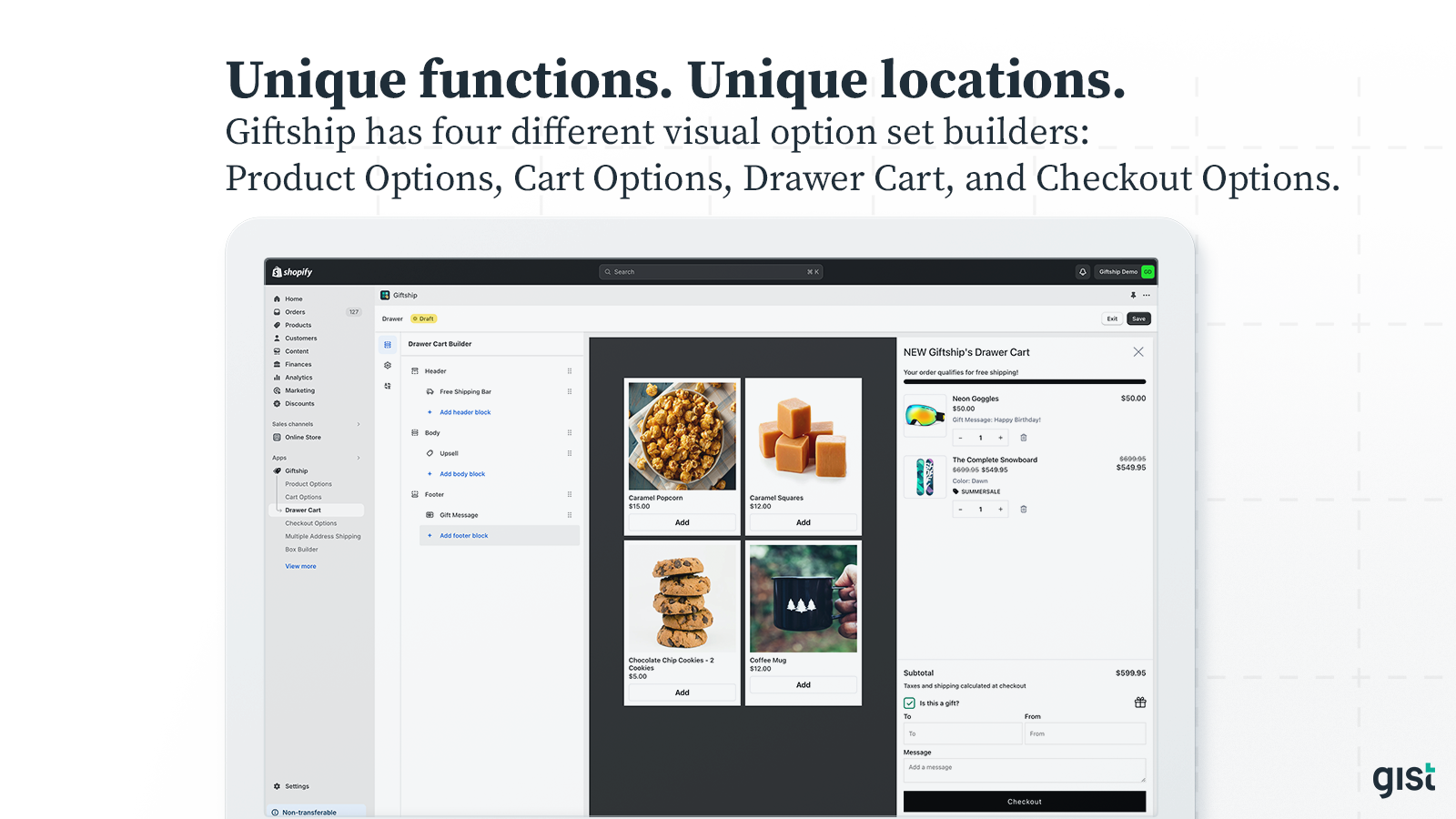 Giftship's Product Options tool allows for logic to be added.