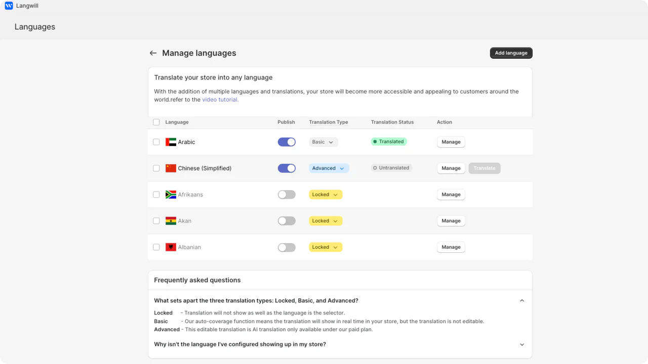 Manual or automatic AI translation available