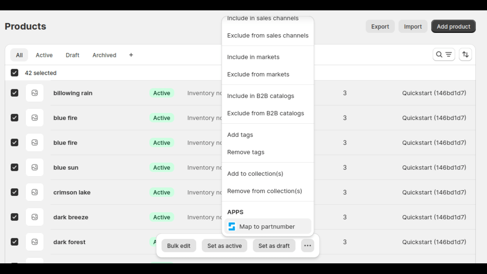 Part number mapping - The user selects products