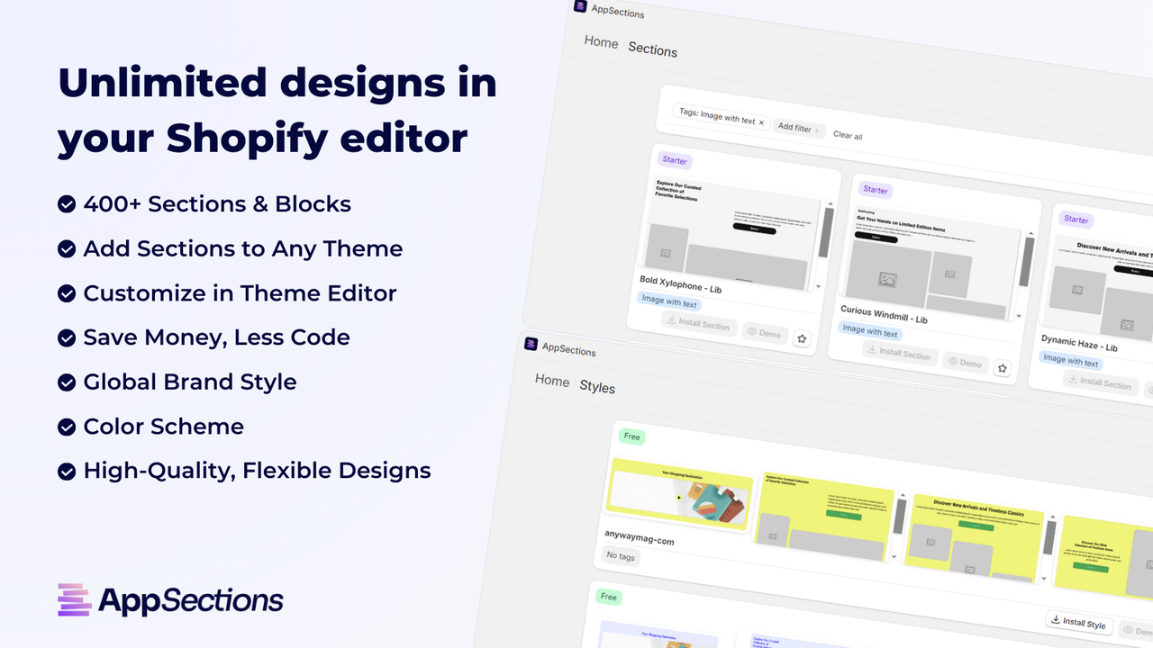 Obegränsade designer i din Shopify-redigerare AppSections