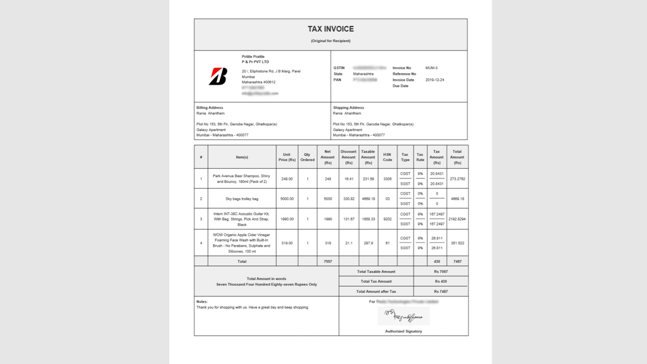 sample invoice