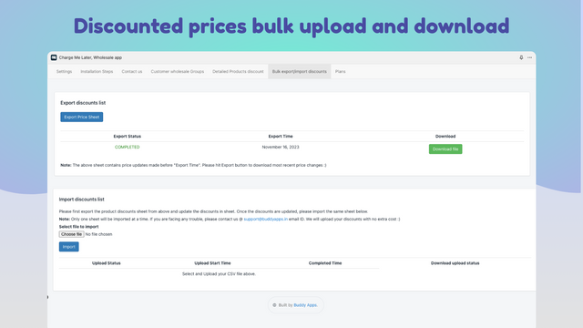 Discounted prices bulk upload and download