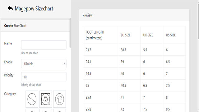 tableau des tailles administrateur