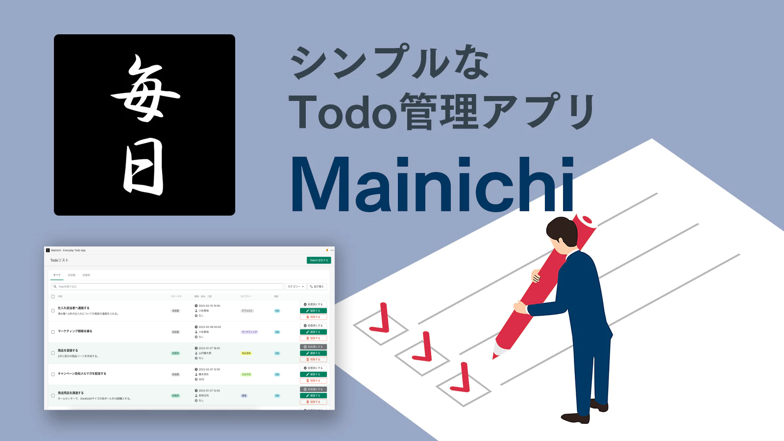 シンプルなTodo管理アプリ「Mainichi」