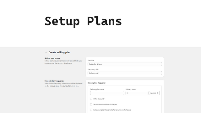 Setup Plans