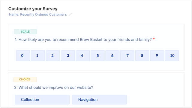 Customize survey question to identify areas of improvement