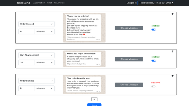 Admin Ui WhatsApp Automation SendBend