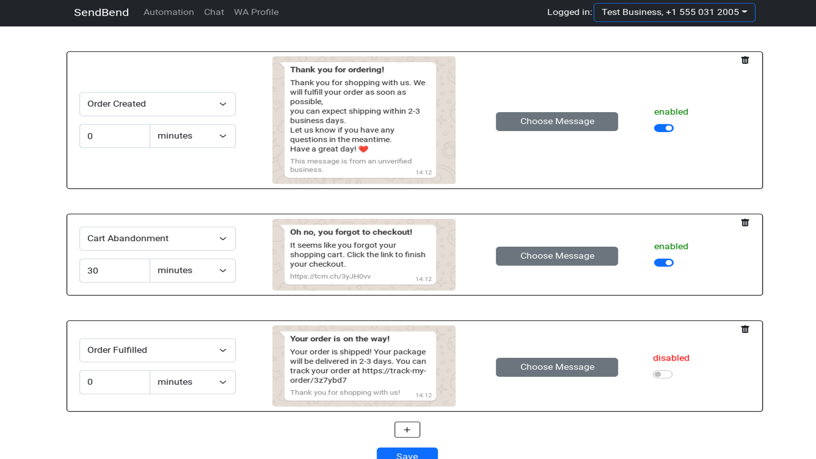 Administración de la Automatización de WhatsApp SendBend