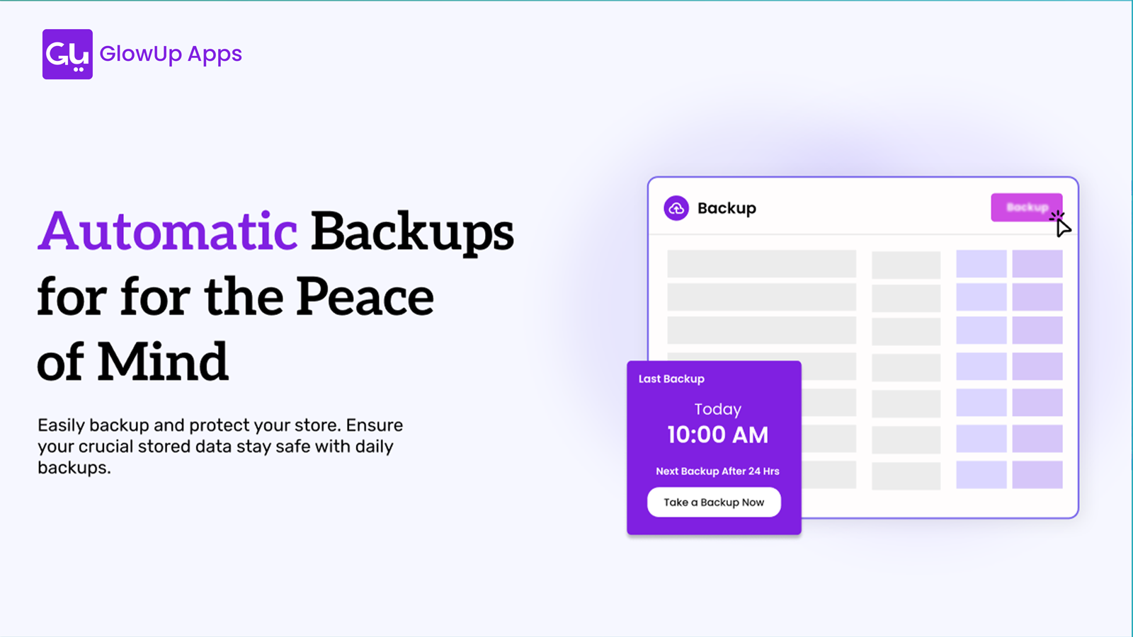 Dashboard - Backup App af GlowUp Apps | Automatiske Backups