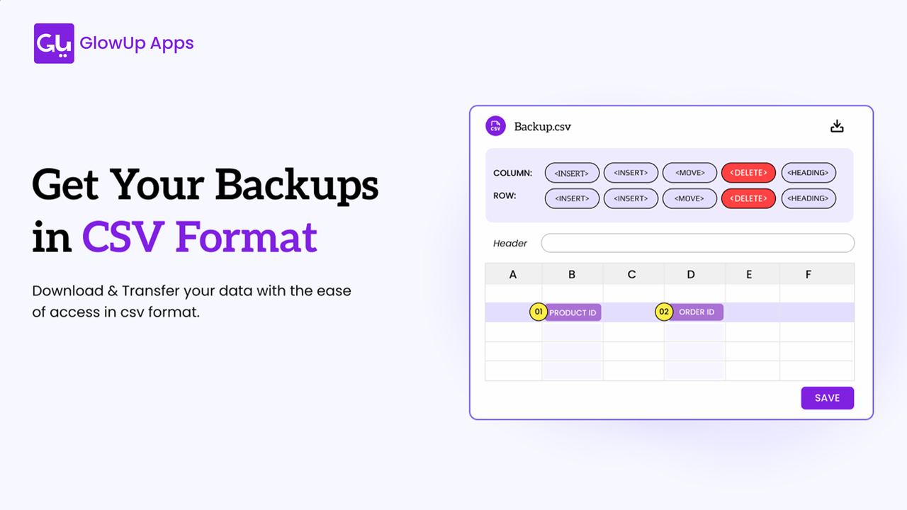 CSV Export - Backup App by GlowUp Apps | Automated Backups