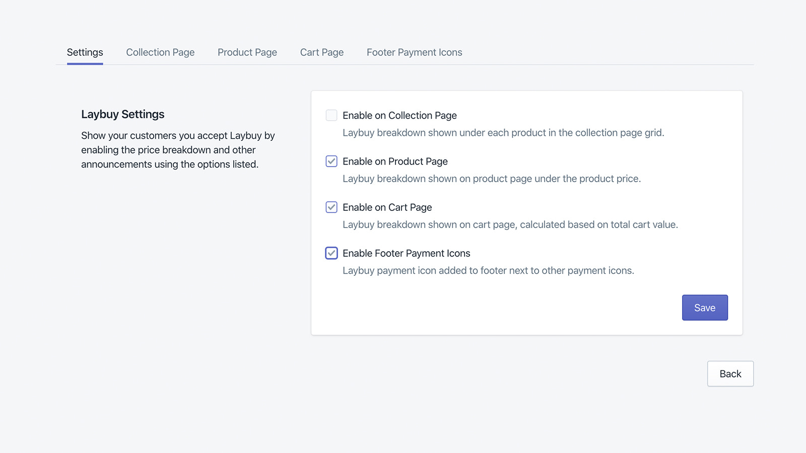 Show Laybuy on all key buying stages of the site