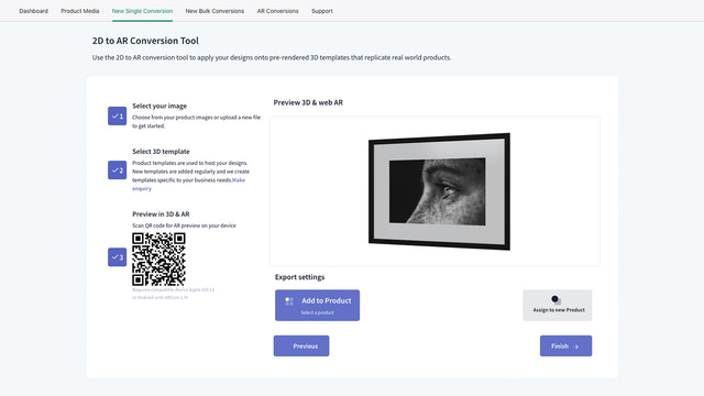Sélectionnez Démarrer pour convertir votre fichier en AR et ajoutez-le au produit