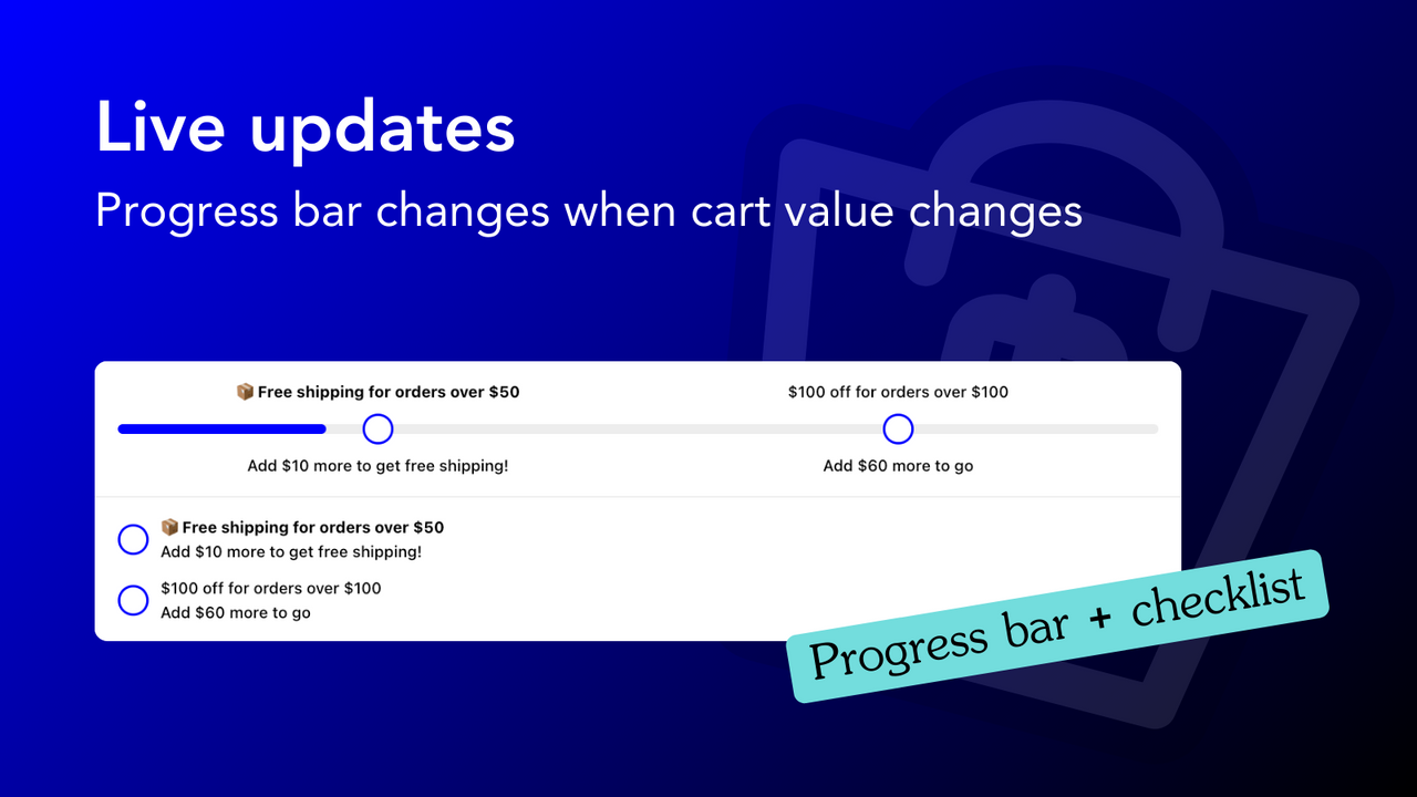 Mostre atualizações ao vivo usando a barra de progresso à medida que o valor do carrinho muda