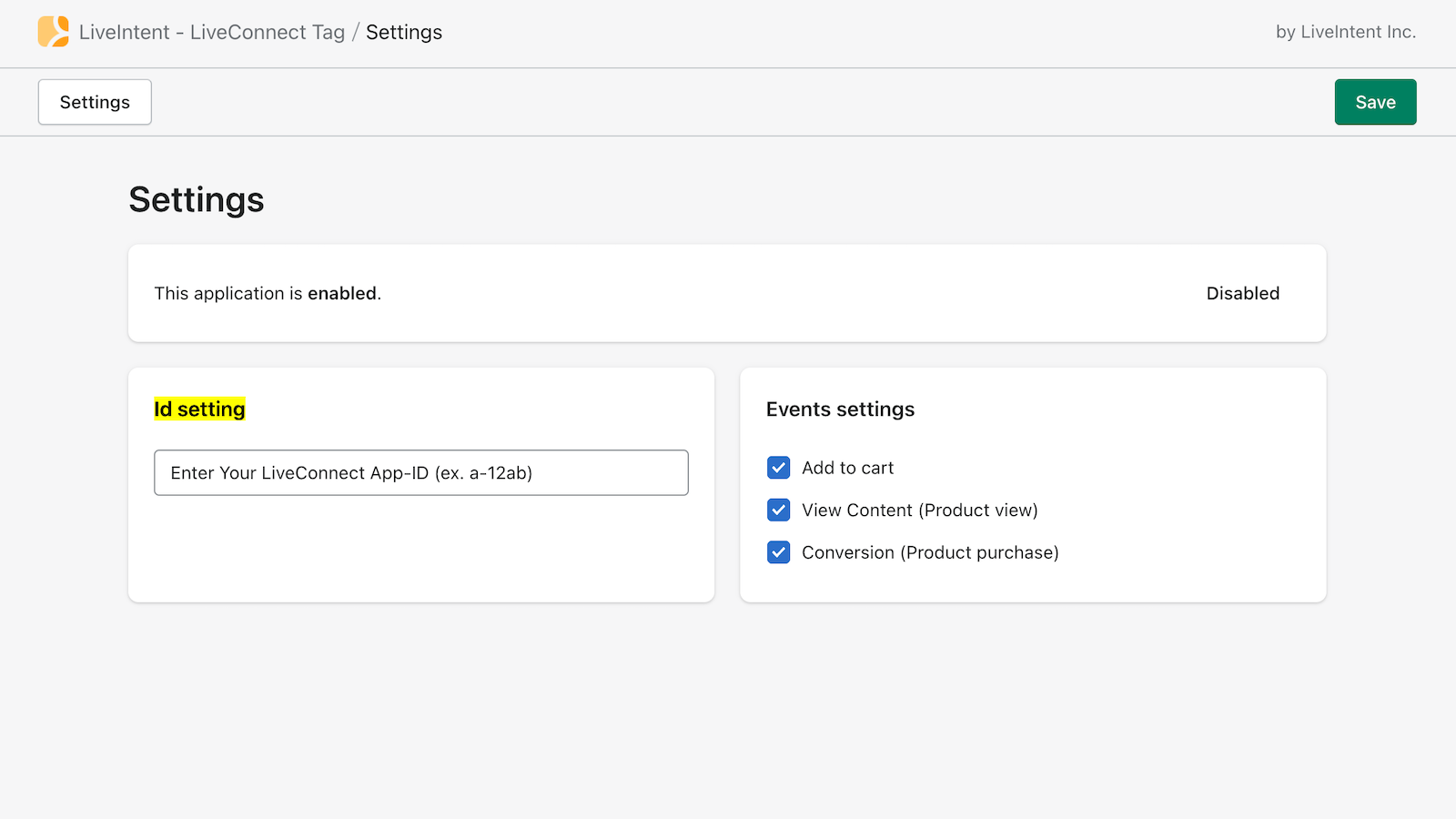 Enter your LiveConnect App-ID in the "Id setting" field