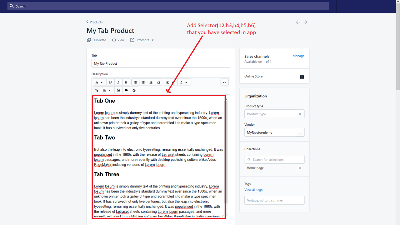 Add tab selector on product page