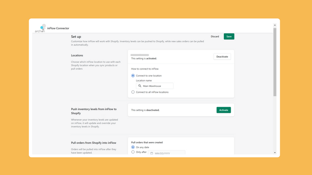 Configuraciones de inFlow Connector