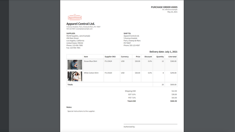 Full Shelf Purchase Orders Screenshot