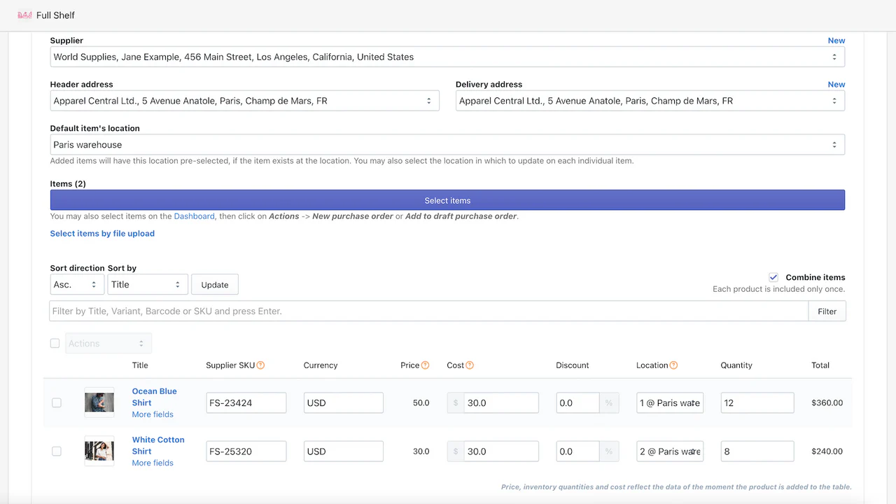 Purchase order items