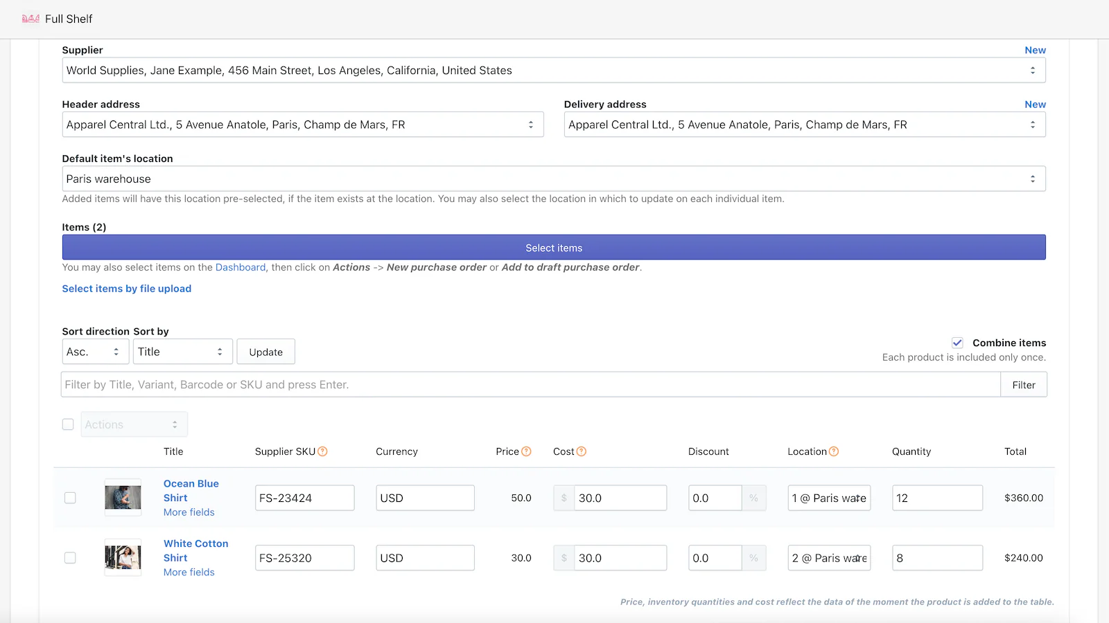 Purchase order items