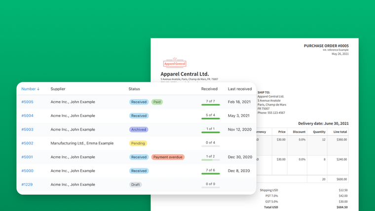 Full Shelf Purchase Orders Screenshot