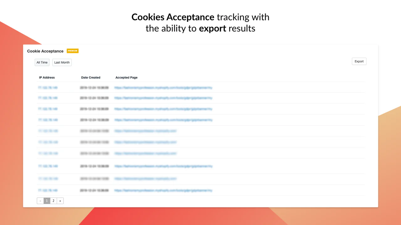 GDPR cookies acceptance tracking in admin