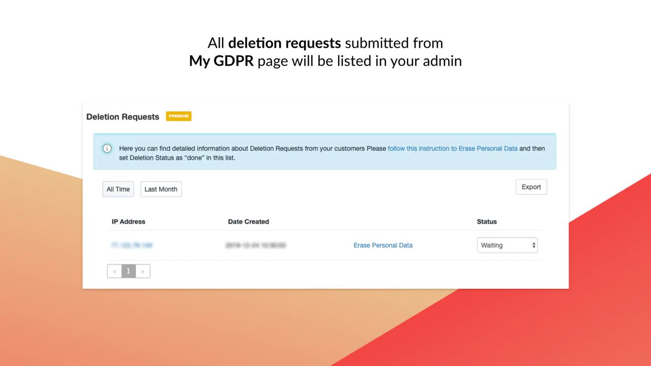 Pedidos de exclusão de dados do GDPR no admin do aplicativo