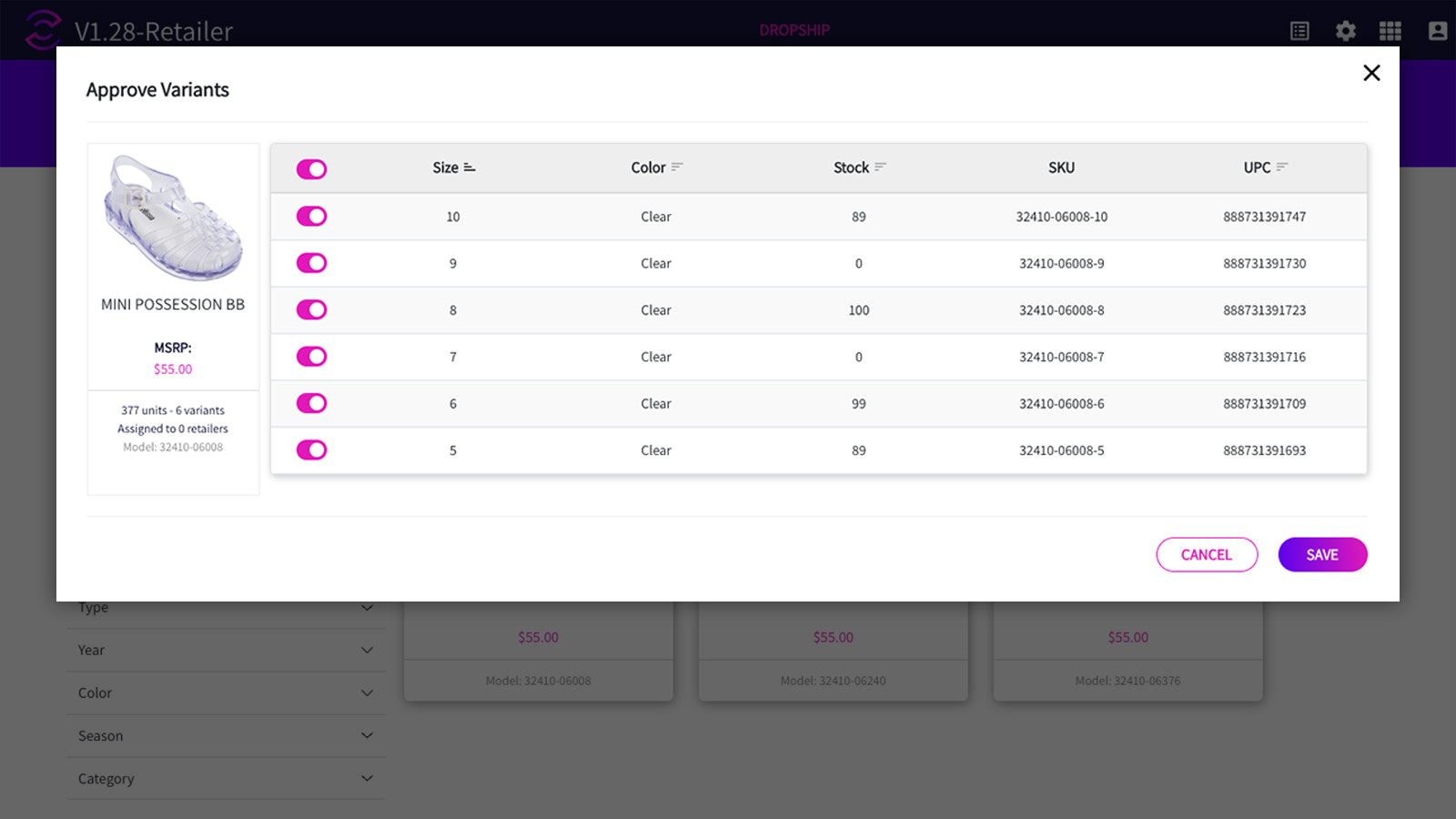 Cymbio pushes and pulls available inventory from vendors 