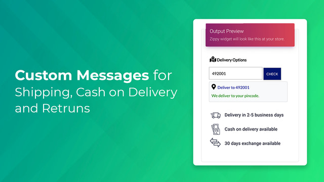 Mensagens personalizadas para envio, pagamento na entrega e devoluções