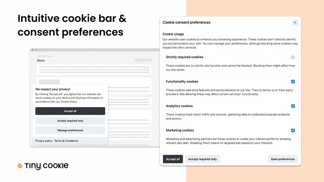 Barre de cookies intuitive et préférences de consentement