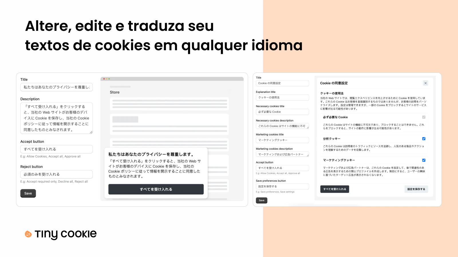 Altere, edite e traduza os textos dos seus cookies