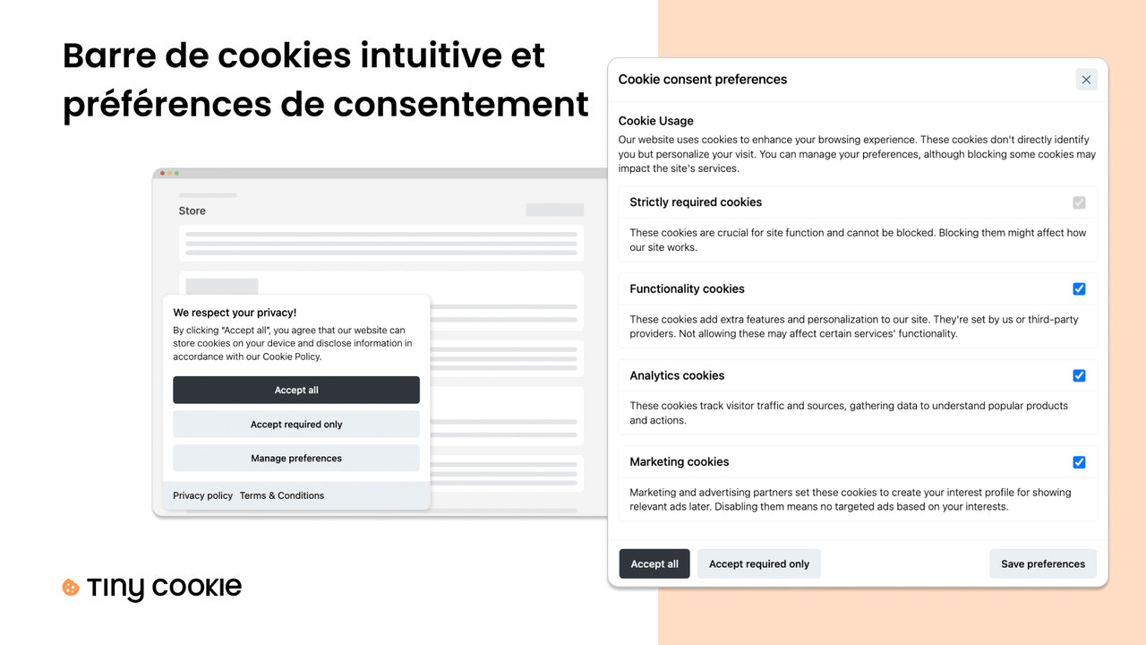 Barre de cookies intuitive et préférences de consentement