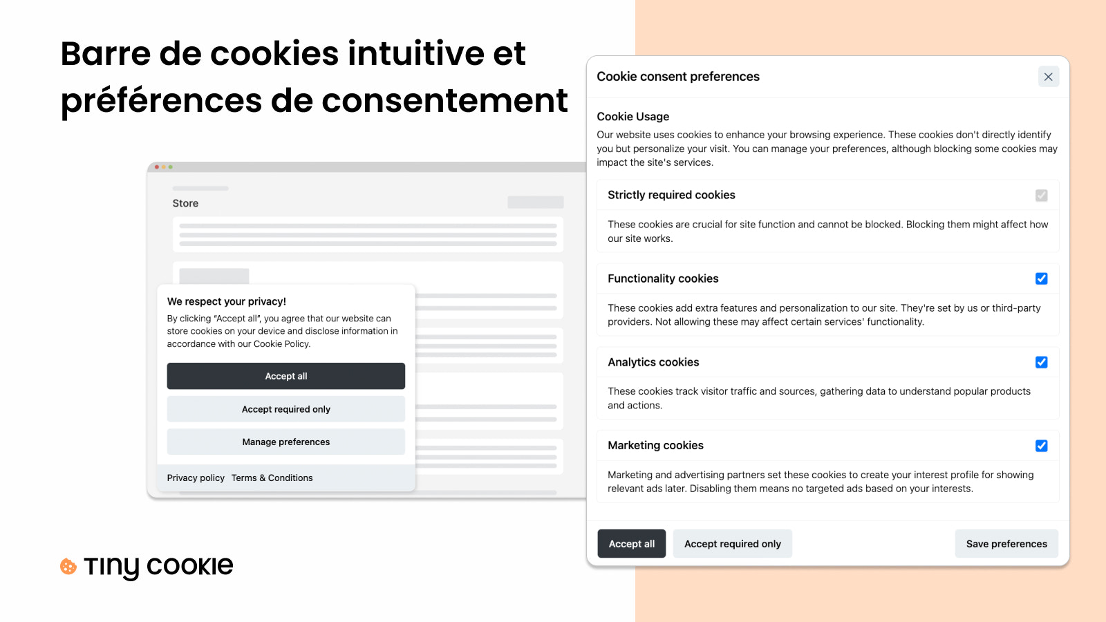 Barre de cookies intuitive et préférences de consentement