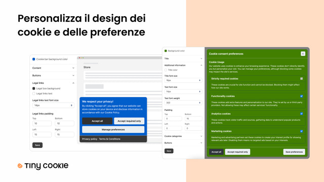 Personalizza il design dei cookie e delle preferenze