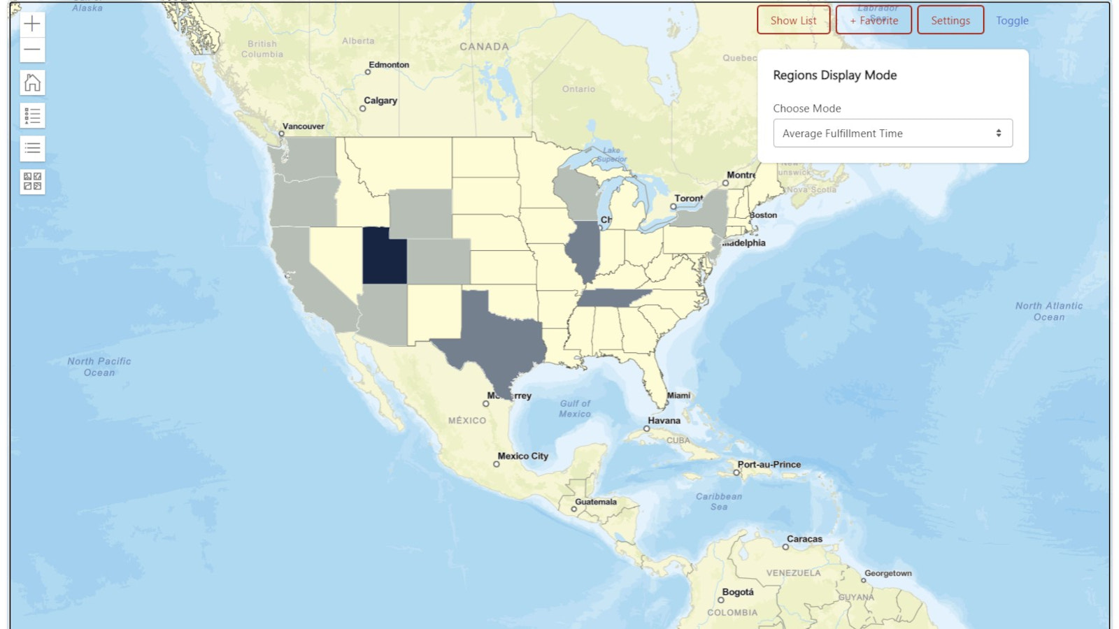 Carte d'analyse de la distribution par état