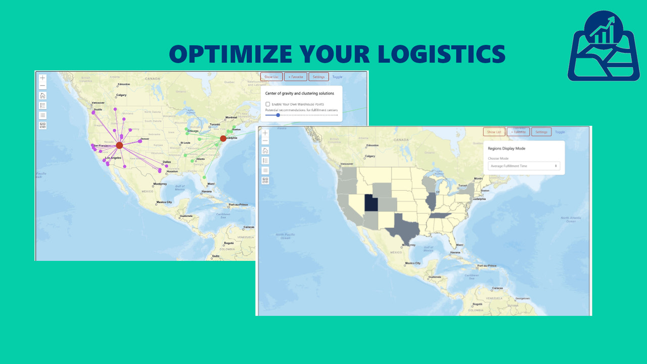 Two snapshots from the application displaying map analytics