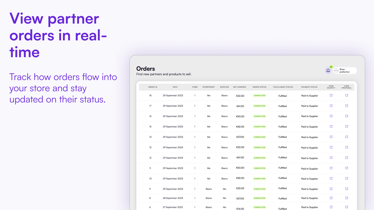 View partner orders in real-time (shopify)